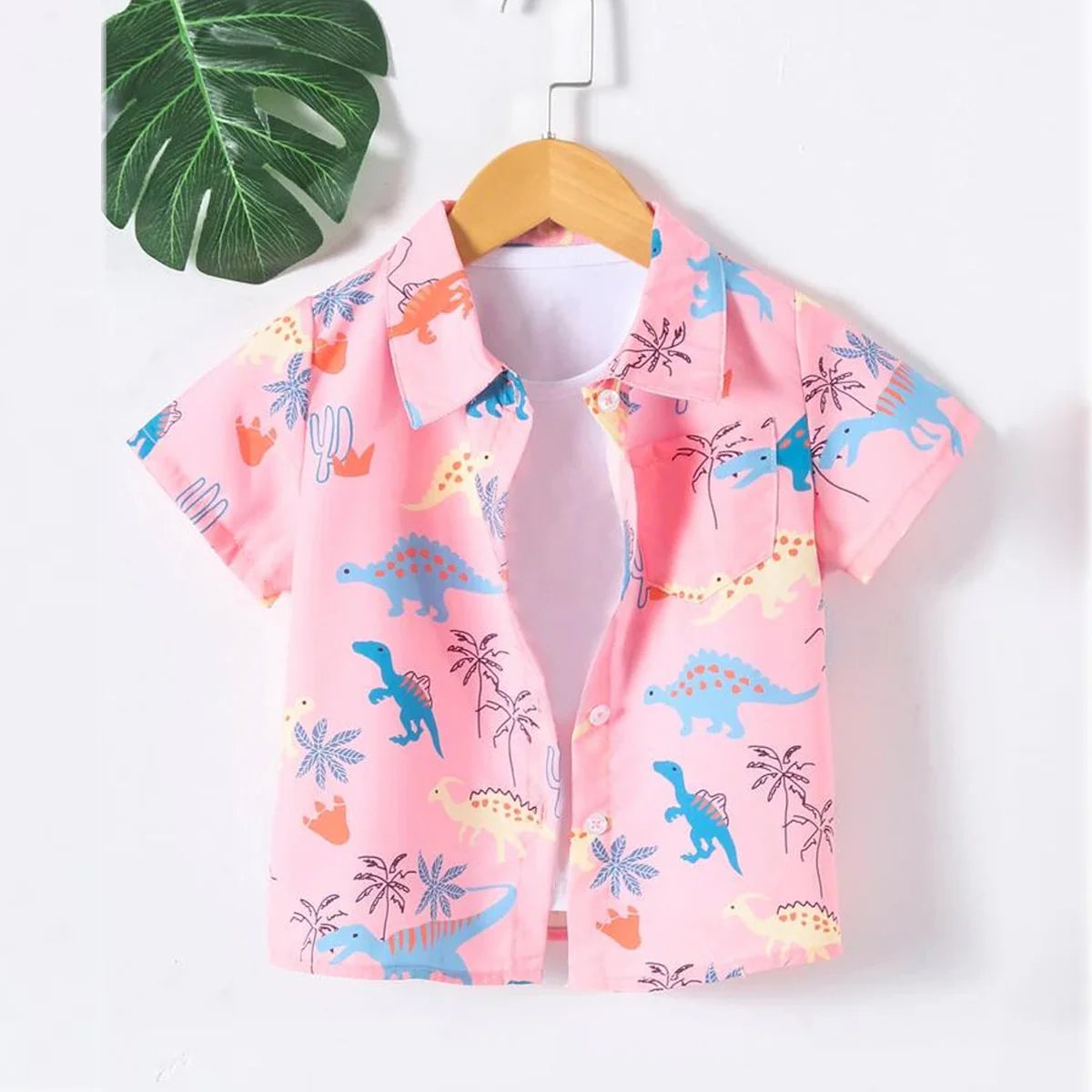 Bwools Pink Dinosaur Animal Designer Button Front Shirt For Boy.